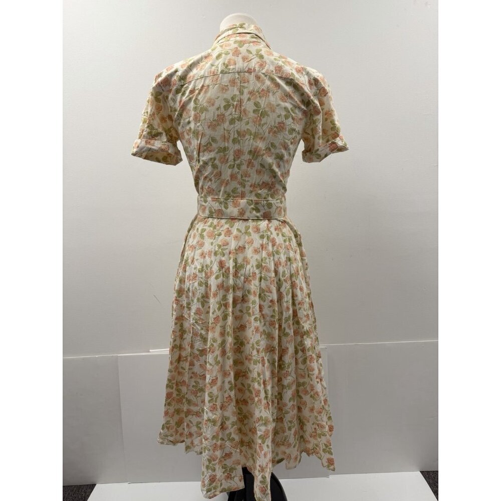 Katie vintage 1960s shirtwaist day dress pink green floral print Cotton USA Made - Picture 3 of 16